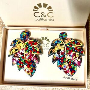 C&C California Multicolored Beaded Leaf Earrings